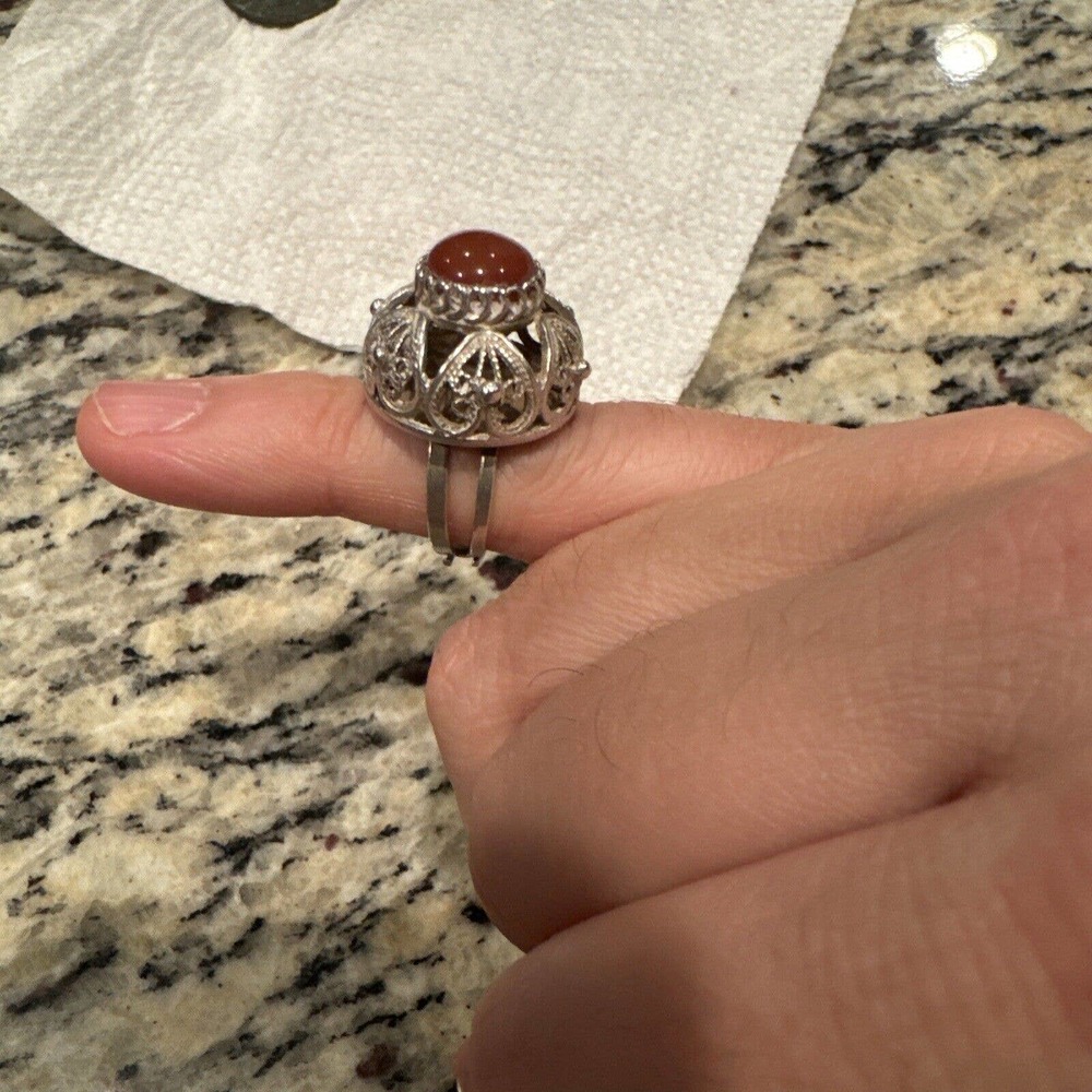 Vintage Carnelian Agate Large Bold Ring, Adjustable 925 Size 5.5